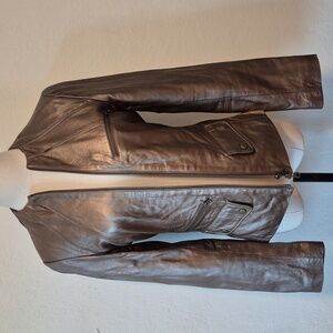 ARDEN B Bronze Metallic leather  Zipper jacket Sz 4 Four Front Pockets